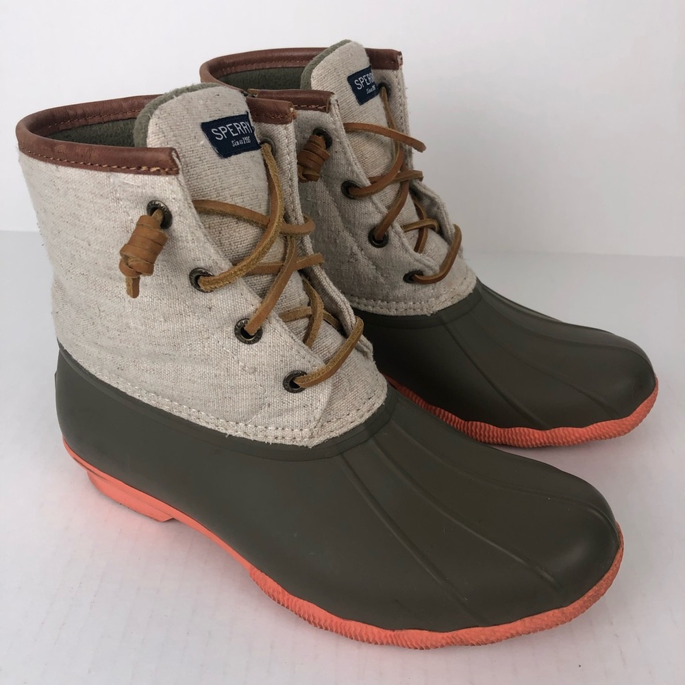 Sperry Saltwater Taupe Natural Hemp Rubber Duck Boots